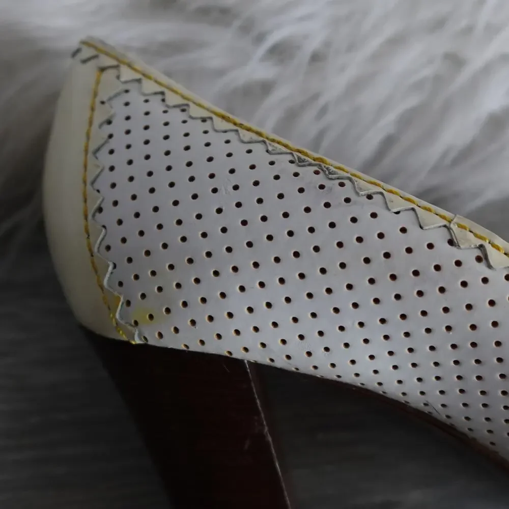 Fendi White and Cream Patent Leather Peep-Toe Heels